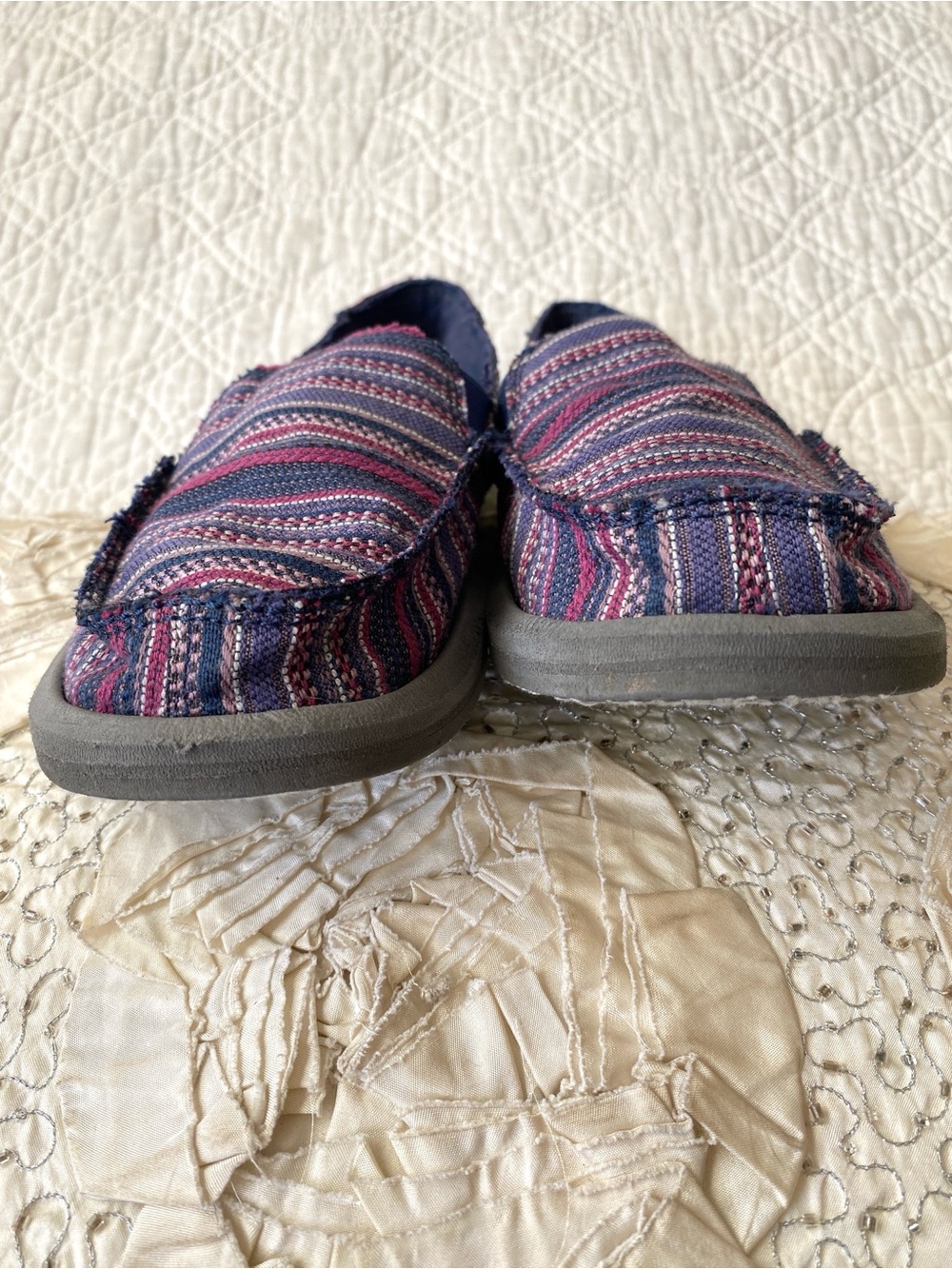 Sanuk Purple Multicolored Striped Donna Caroline Slip On Canvas Shoes Women Sz 7 - Picture 6 of 15
